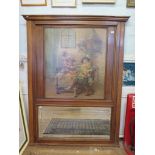 A 1920's mahogany over mantel depicting two 17th century gentlemen drinking beer at a table, over