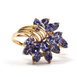 A tanzanite cluster ring set in 9 carat gold