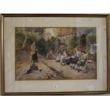 After Birket Foster The Lesson Cyroma print c1890s 41cm x 64cm