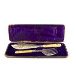 A cased set of silver plated fish servers with Shibayama decorated ivory handles c. 1890-1910