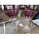 A pair of Waterford crystal Clarendon red overlay wine glasses, 18cm