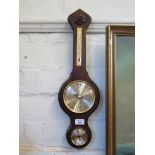 A Shortland Bowen banjo barometer, with thermometer and hygrometer, mahogany cased
