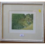E.S. Elmhirst Kates Garden Etching, signed, no 20/75 limited edition print 14.5cm x 20cm