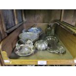 Two trays of miscellaneous silver plate