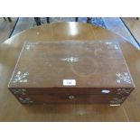 An early Victorian rosewood and mother of pearl inlaid writing box, lacks writing slopes, as