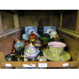 Various 20th century Chinese ceramics, lacquered bowls, enamel teabowl, saucer and another bowl, and