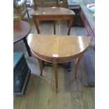 A pair of cross banded yewwood veneer console tables, 61cm wide and a small gateleg table