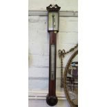 An early 19th century mahogany stick barometer, inscribed Jas. Long, Royal Exchange, London, the