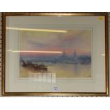 N. Coren Sunset over Westminster and the Thames Watercolour 25cm x 37cm