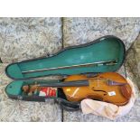 A Chinese viola, by Parrot, two piece back, length of back 39.5cm and a Golden Strad bow, cased