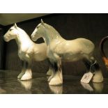 A pair of Beswick grey shire horses with yellow ribbon mane, gloss finish, 21cm high