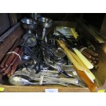 A large collection of cutlery, etc