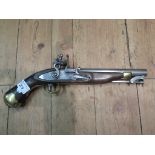 An early 19th century style Tower flintlock pistol, with G.R. proof mark and brass fittings, hinged