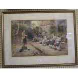 After Birket Foster The Lesson Cyroma print c1890s 41cm x 64cm
