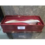 A Georg Jensen silver paper knife and glass paperweight (wagtail 485) by A. Scharff in original box