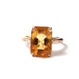 A yellow topaz stone ring, no hallmark