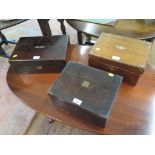 An early 19th century rosewood and brass bound writing box, 30cm wide, another rosewood writing box,