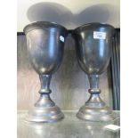 A pair of bronzed metal chalices, of turned form, modern, 28cm high