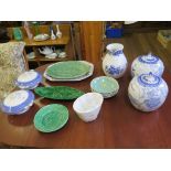 A Copeland Spode Asiatic bird pattern meat plate, 44cm wide, a pair of Chinese ginger jars and