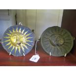 Two Sun Insurance fire marks, pressed metal, 16cm (2)