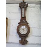 An Edwardian carved oak banjo barometer inscribed R.B. Plum, Worcester, as found, 67cm high