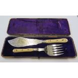A cased set of silver plated fish servers with Shibayama decorated ivory handles c. 1890-1910