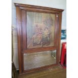 A 1920s mahogany over mantel depicting two 17th century gentlemen drinking beer at a table, over a