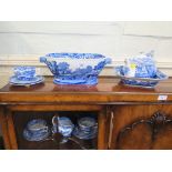 A Copeland Spode Italian pattern tureen, 35cm wide, a teapot and various other blue and white wares