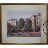 Johan Mediterranean street market Gouache, signed 31cm x 40cm