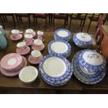 A Royal Albert pink and black part tea service, (39 pieces) and a Rutland pattern blue and white