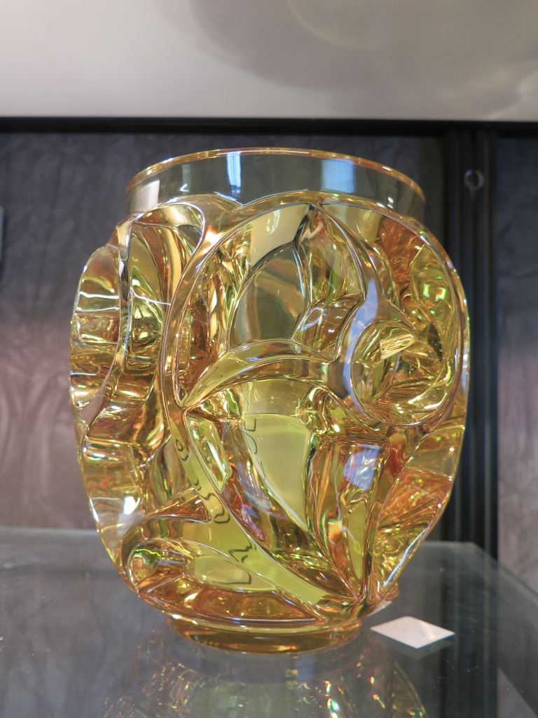 A Lalique Tourbillons vase in citrus yellow, limited edition 78/999 with box and certificate, etched