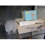 A Whitefriars set of six Glacier small wine glasses, and a fruit set, in original boxes