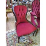 A French style reproduction button back armchair, a nursing chair, and two walnut dining chairs (4)