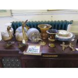 A set of four Edwardian gilt and floral design side plates 17cm diameter, other plates, a vase,