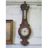An Edwardian carved oak banjo barometer inscribed R.B. Plum, Worcester, as found, 67cm high