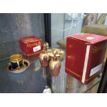 Spode Fleur de Lys pill box and bud vase in boxes together with Bohemian red gilded decorated