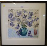 Jenny Devern 'Blue Flowers' Screenprint, signed and numbered 120/150 in pencil 40cm x 43cm