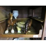 Two Beswick figures of shire horses, 21cm x 14cm high, a Beswick figure of a greenfinch, a Beswick