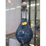 A Blue Welsh glass decanter, with Britannia grade silver collar and stopper, 23cm high