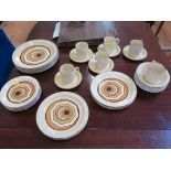 Poole Broadstone Vortex pattern breakfast and part dinner service, (35 pieces)