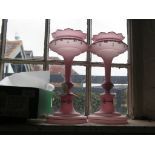 A pair of Victorian pink glass lustres, with cut glass lustres, 33cm high (2)