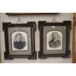 A pair of Victorian painted porcelain portraits, depicting a lady and gentleman, framed, 28cm x 24cm