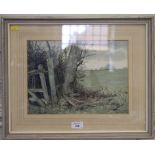 P. Read country landscape watercolour, signed 24cm x 33cm and S. Hayes cows grazing watercolour 20.