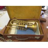 A Bohemian brass cornet, various sheet music and cases