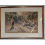 After Birket Foster The Lesson Cyroma print c1890s 41cm x 64cm Together with After Claude Monet 'The