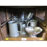 A collection of silver plate and pewter tankards