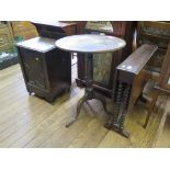 A late Victorian music cabinet with carved and mirrored door, 54cm wide, an oak purdonium, a