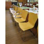 A teak sideboard with four central drawers flanked by sliding doors 220cm wide, a set of six birch