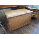 A pine box chest of rectangular form, with candle box to the interior, 78cm wide