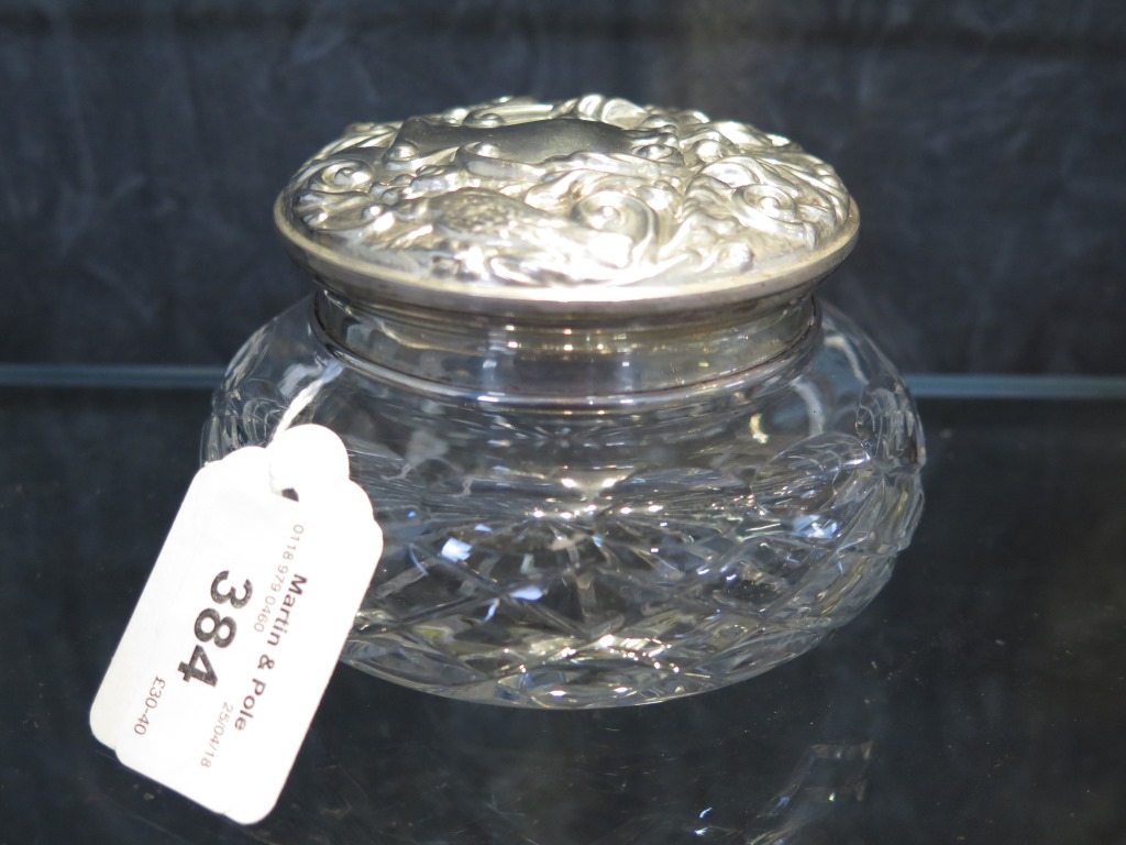 A silver topped Royal Brierley lead crystal powder jar, Birmingham 1985